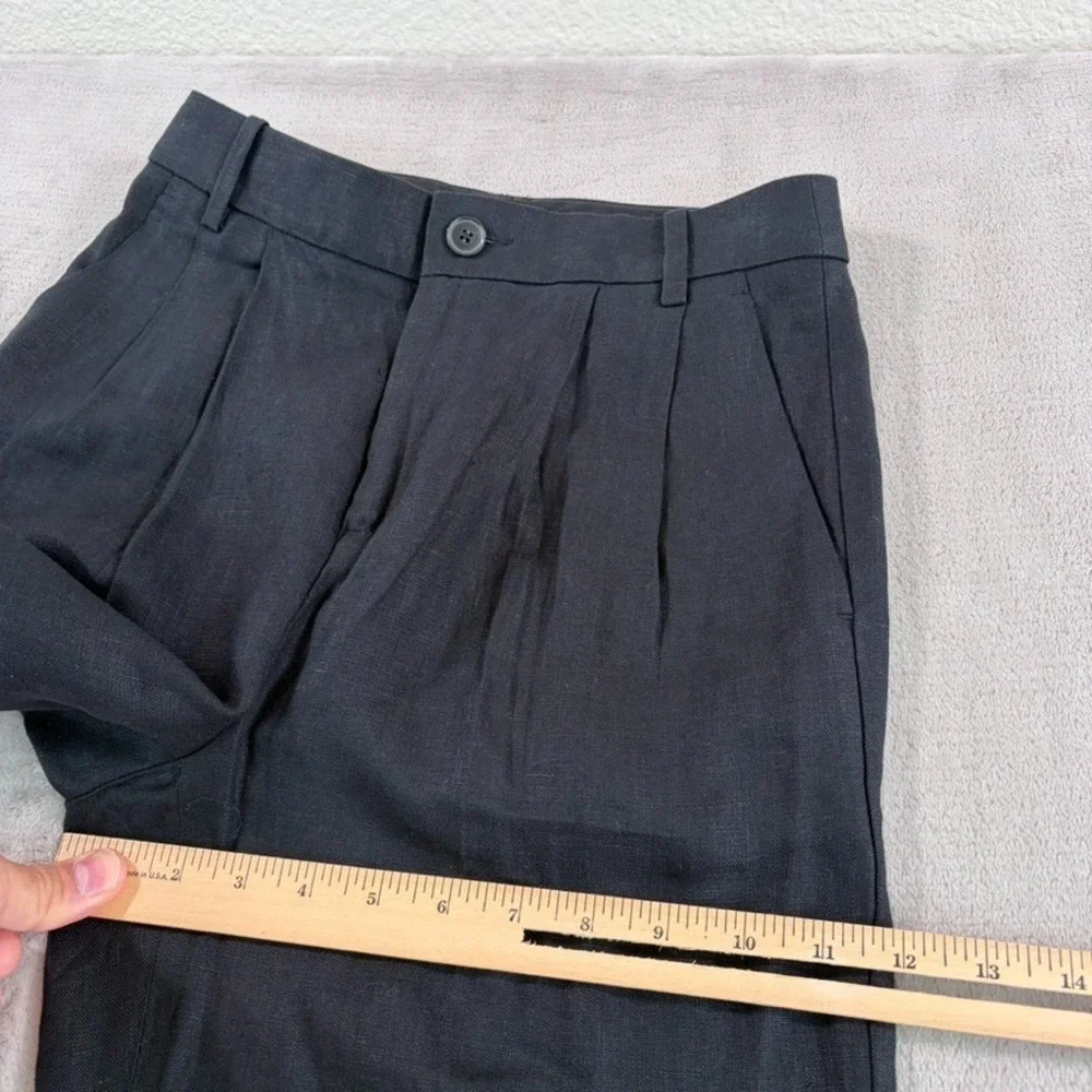 Banana Republic Palma Straight-Leg Linen Pleated‎ Pants in Black Women 26 NWOT